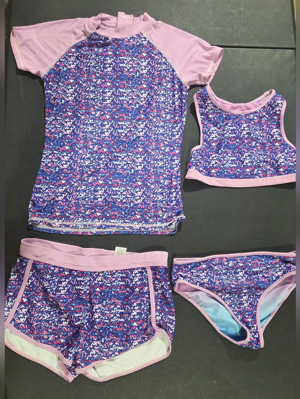 Kids Purple Floral Rash Guard Swim Set - 4-Piece